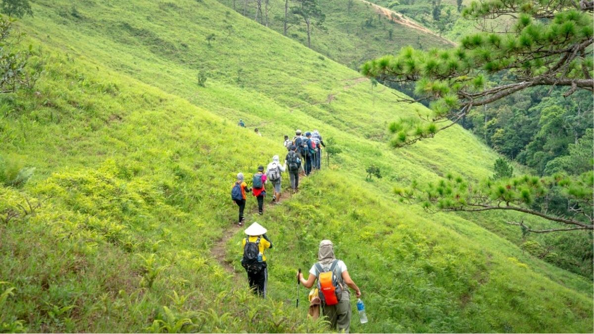 Người trekking trên đường mòn giữa núi rừng
